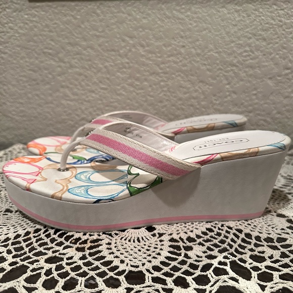 Coach Felicite Platform Wedge Sandal Signature C White Pink Multicolor - Picture 6 of 10